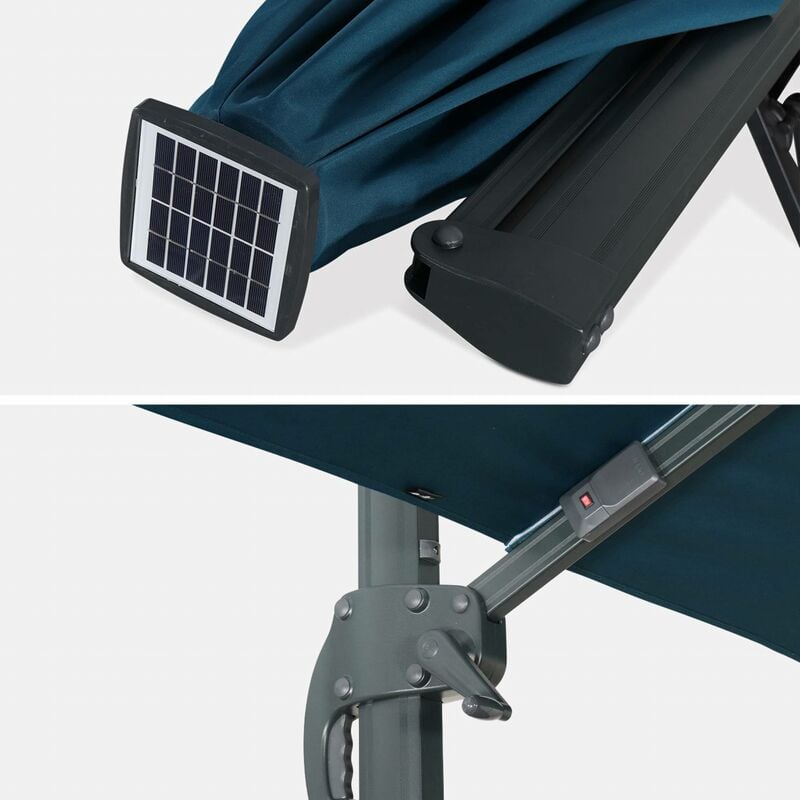 Parasol déporté solaire led rectangulaire 3x4m haut de gamme - luce taupe -  parasol excentré inclinable. Rabattable et rotatif à 360°. Chargeur solaire  - Conforama