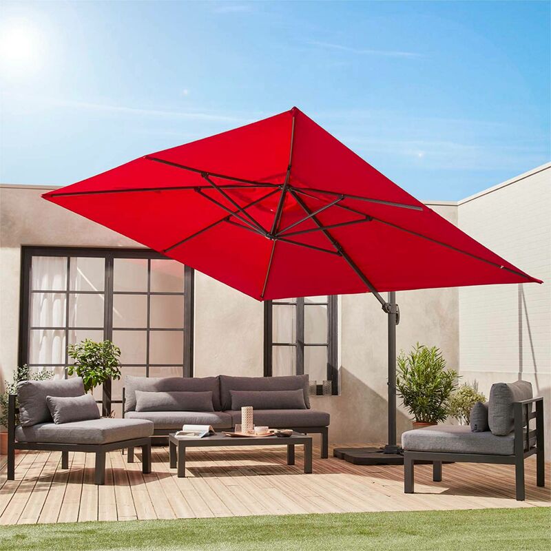 Parasol Giantex parasol rétractable rouge vineux pour cour en