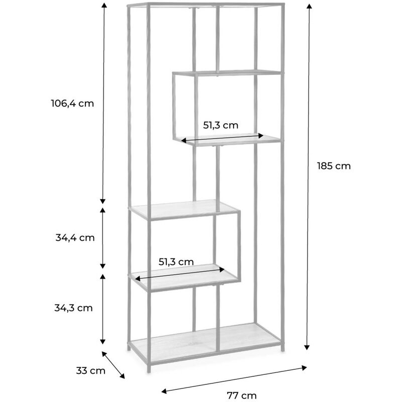 ALICE'S HOME Etagère en métal noir et décor bois - Loft - bibliothèque 6  niveaux. L 77 x l 33 x H 185cm pas cher 