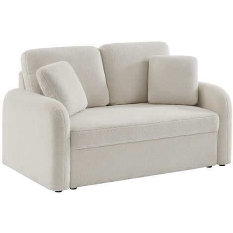 Canapé 2 places cosy rond. tissu bouclettes blanches. Milano. L 150 x P 85 x H 85cm