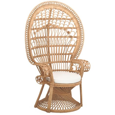 Fauteuil vintage en rotin avec coussin d'assise. Mahe. L 110 x P 60 x H150cm