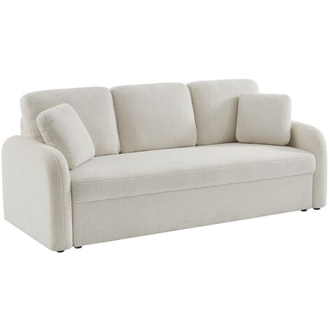 Canapé 3 places cosy rond. tissu bouclettes blanches. Milano. L 210 x P 85 x H 85cm