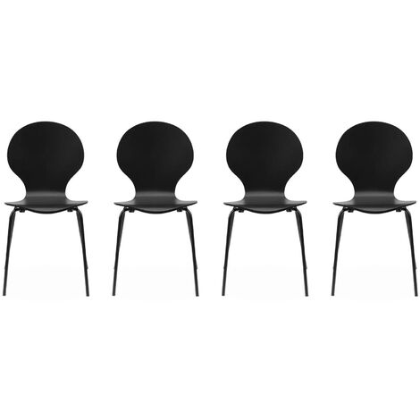 Lot de 4 chaises noires rétro empilables. bois d'hévéa et contreplaqué. pieds en acier. Naomi. L 43 x P 48 x H 87cm (1/5)