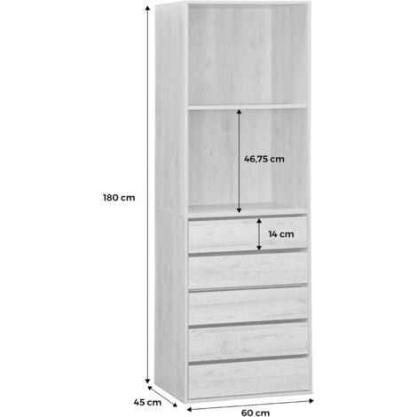 Module dressing avec 5 tiroirs et 2 étagères. blanc.  panneaux stratifiés