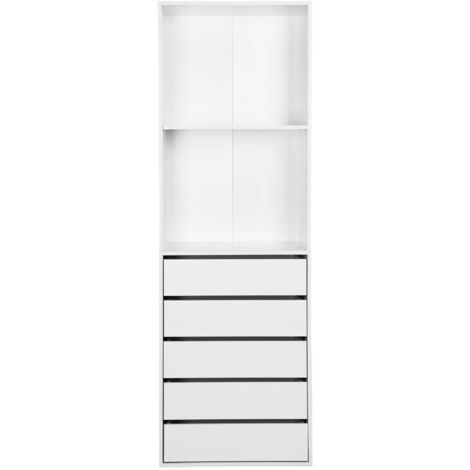 Module dressing avec 5 tiroirs et 2 étagères. blanc.  panneaux stratifiés