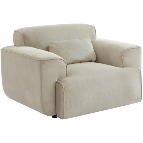 Fauteuil velours côtelé. lignes arrondies. coussin fourni. Wallas. L 116 x P 97 x H 73cm