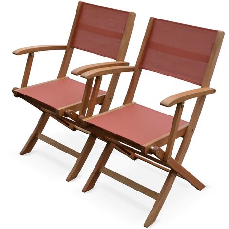 Lot de 2 fauteuils de jardin en bois Almeria. 2 fauteuils pliants Eucalyptus huilé et textilène Terracotta / Terracotta (1/5)