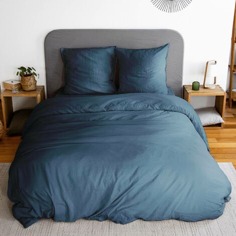 Parure de lit en microfibre lavée. bleu. pour lit 2 places avec 2 taies d'oreillers 240x220 cm (1/3)