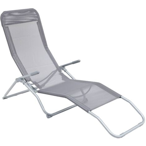 Lot de 2 bains de soleil pliants - Levito Gris Anthracite - Transats textilène 2 positions. chaises longues