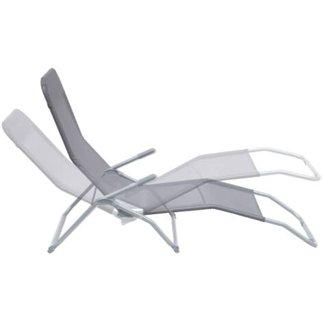 Lot de 2 bains de soleil pliants - Levito Gris Anthracite - Transats textilène 2 positions. chaises longues