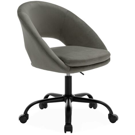 Chaise de bureau ronde à roulettes en velours gris. Pam. L 59 x P 60 x H 79 / 89cm (1/5)