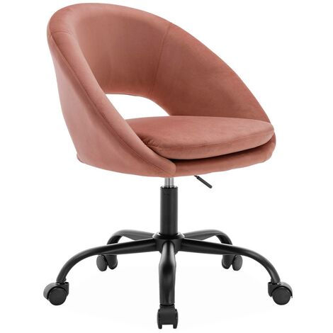Chaise de bureau ronde à roulettes en velours vieux rose. Pam. L 59 x P 60 x H 79 / 89cm. (1/5)