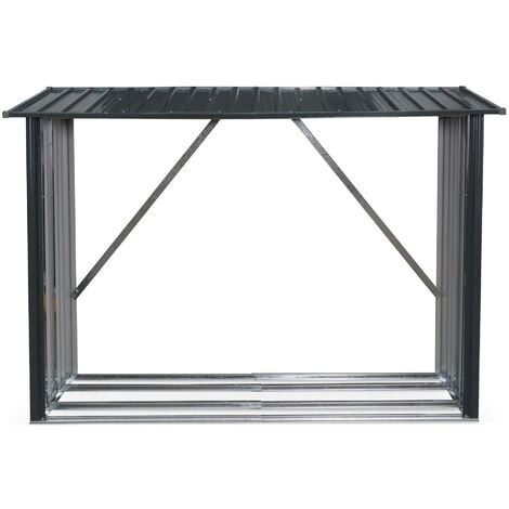 Bûcher en métal de 80 x 215 x 155 cm. gris anthracite - Épicéa -  abri bûches en acier galvanisé. 2 stères