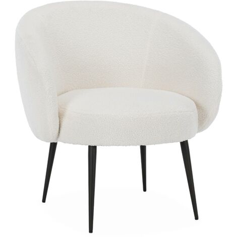 Fauteuil cosy rond en bouclette crème. Hima. L 74 x P 72 x H 80.5cm