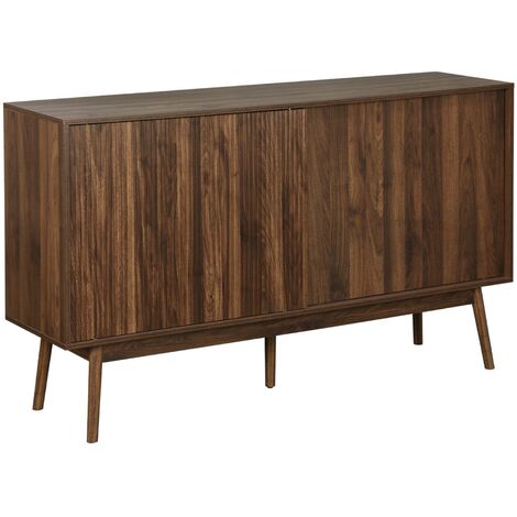 Buffet de rangement décor bois bois foncé. Linear. deux portes. deux étagères. buffet haut. vaisselier.  L 150 x P 39.5 x H 90cm