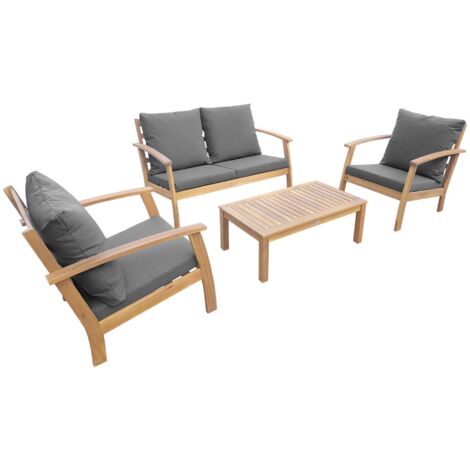 Salon de jardin en bois 4 places - Ushuaïa - Canapé. fauteuils et table basse en acacia. design Bois / Gris