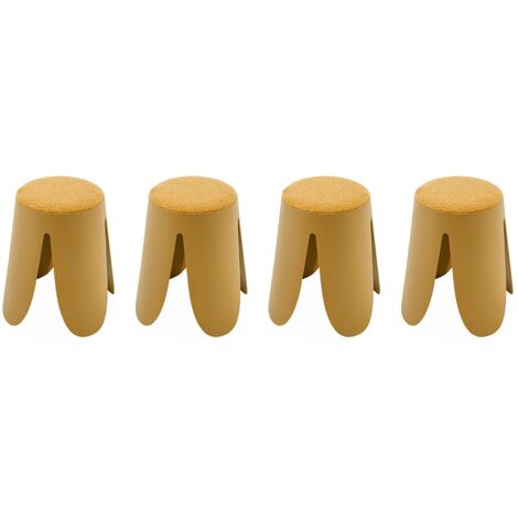 Set de 4 tabourets empilables moutardes. bouclette texturée. NIKI. Ø30 / 44 x H46cm