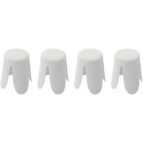 Set de 4 tabourets empilables blancs. bouclette texturée. NIKI. Ø30 / 44 x H46cm