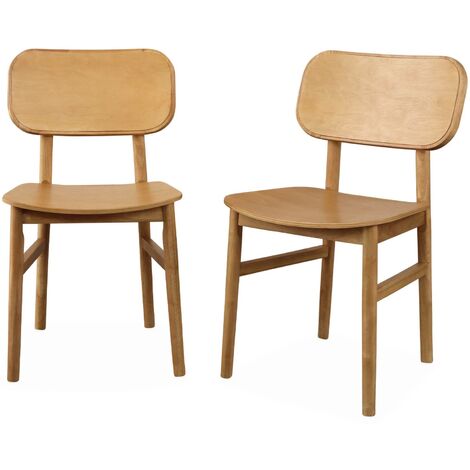 Lot de 2 chaises en bois d'hévéa. forme courbée. finition brossée (1/5)
