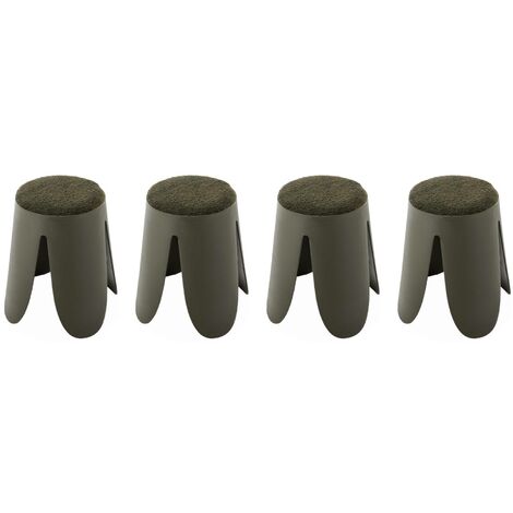 Set de 4 tabourets empilables kaki foncé. bouclette texturée. NIKI. Ø30 / 44 x H46cm