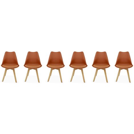 Lot de 6 chaises scandinaves. pieds bois de hêtre. chaises 1 place. terracotta