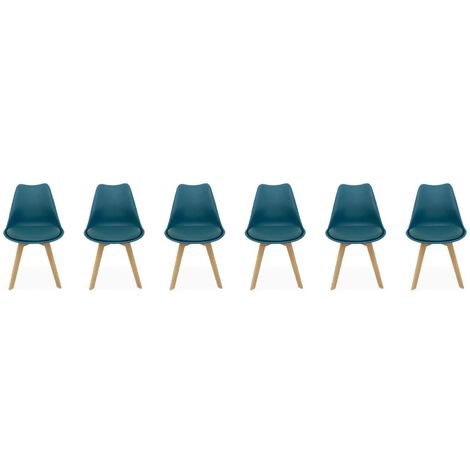 Lot de 6 chaises scandinaves. pieds bois de hêtre. chaises 1 place. bleu canard (1/5)