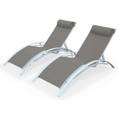 Duo de bains de soleil en aluminium et textilène Louisa Blanc / Taupe