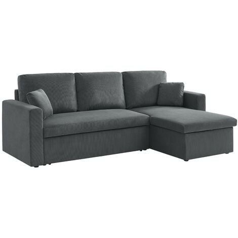 Canapé d'angle convertible en velours côtelé  - IDA - 3 places. fauteuil d'angle réversible coffre rangement lit modulable Velours côtelé Gris foncé