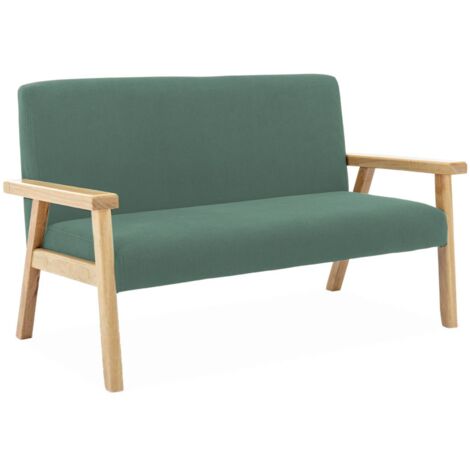 Banquette canapé enfant en bois et velours côtelé kaki. Isak. L 84 x P 43.5 x H 50cm