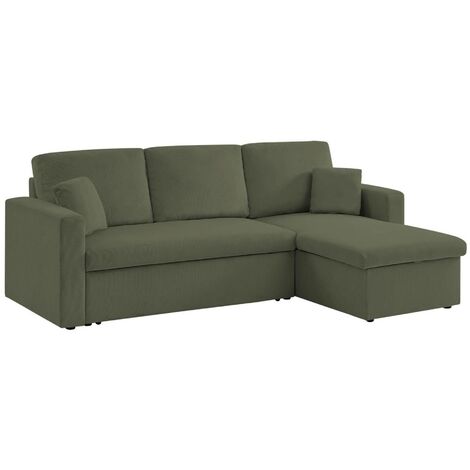 Canapé d'angle convertible en velours côtelé - IDA - 3 places. fauteuil d'angle réversible coffre rangement lit modulable Velours côtelé Kaki foncé (1/5)