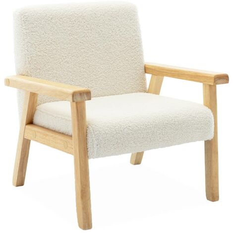 Fauteuil enfant en bois et tissu bouclette blanc. ISAK L 47 x P 43.5 x H 50cm
