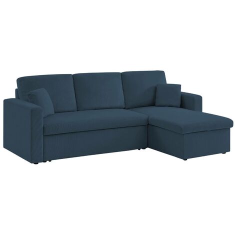 Canapé d'angle convertible en velours côtelé  - IDA - 3 places. fauteuil d'angle réversible coffre rangement lit modulable Velours côtelé Bleu