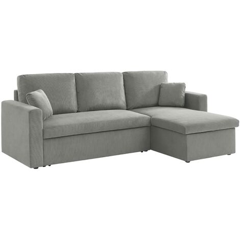 Canapé d'angle convertible en velours côtelé  - IDA - 3 places. fauteuil d'angle réversible coffre rangement lit modulable Velours côtelé Gris clair