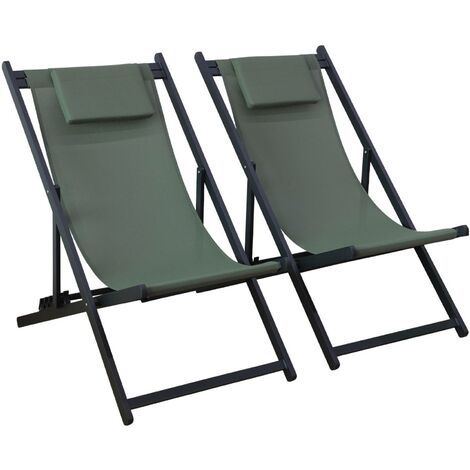 Sweeek – Lot de 2 chiliennes en aluminium avec toile textilène – Dossier multipositions – Coussin repose-tête inclus – Longévité et résistance aux intempéries (1/5)