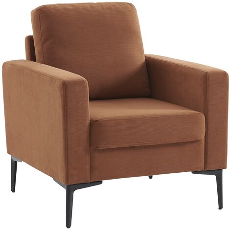 Fauteuil en velours côtelé terracotta - Bjorn - Canapé 1 place fixe droit pieds métal (1/5)