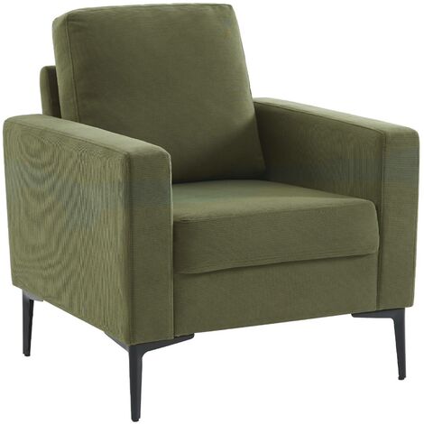Fauteuil en velours côtelé kaki foncé - Bjorn - Canapé 1 place fixe droit pieds métal