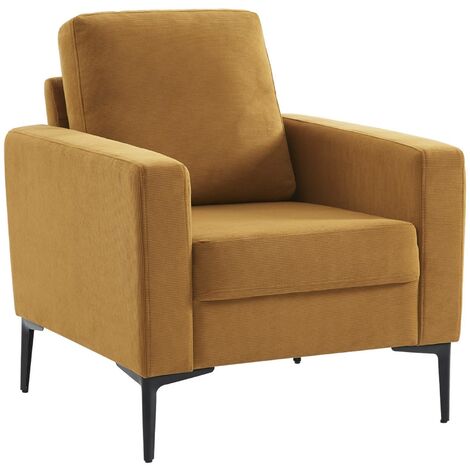 Fauteuil en velours côtelé ocre - Bjorn - Canapé 1 place fixe droit pieds métal