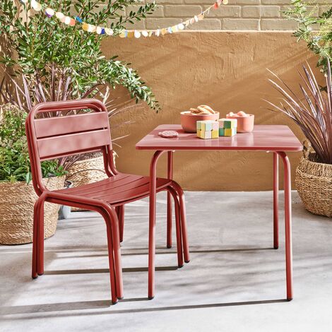 Table De Jardin Bistrot 'Amelia' - Métal Terracotta - 2 Places 70x70 Cm - Traitement Antirouille, Lattes