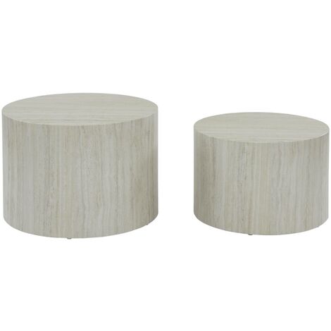 Lot de 2 tables basses PAROS rondes effet marbre blanc cassé. tables gigognes Ø58 x H 40cm / Ø50 x H 33cm