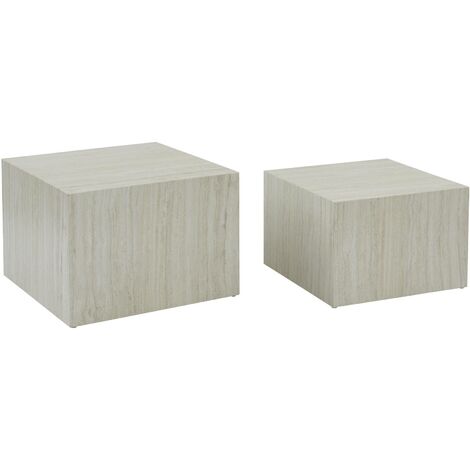 Lot de 2 tables basses effet marbre blanc cassé PAROS.  L 58 x l 58 x H 40cm / L 50 x l 50 x H 33cm