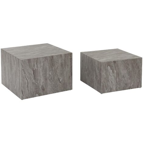 Lot de 2 tables basses effet marbre gris PAROS.  L 58 x l 58 x H 40cm / L 50 x l 50 x H 33cm