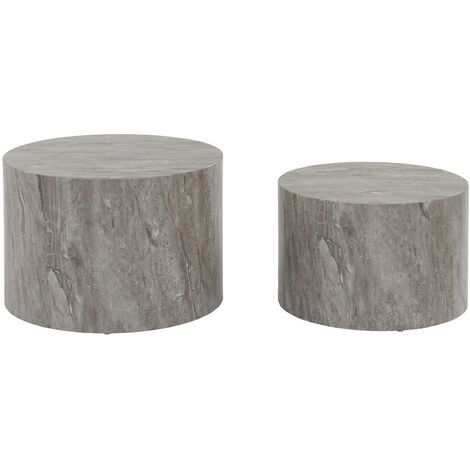 Lot de 2 tables basses PAROS rondes effet marbre gris. tables gigognes Ø58 x H 40cm / Ø50 x H 33cm