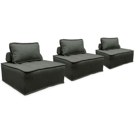 Lot de 3 chauffeuses pour canapé modulables tissu capitonné  Polyester Gris