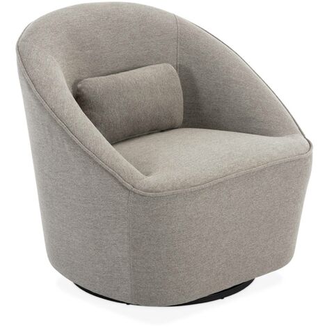 Fauteuil pivotant 360° en tissu taupe. avec coussin LANA L 80 x P 73 x H77cm