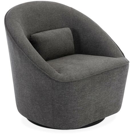 Fauteuil pivotant 360° en tissu gris foncé avec coussin. LANA L 80 x P 73 x H77cm