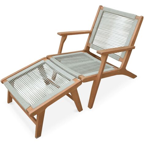 Fauteuil relax – CUZCO – Eucalyptus. Corde taupe. avec repose-pieds (1/5)