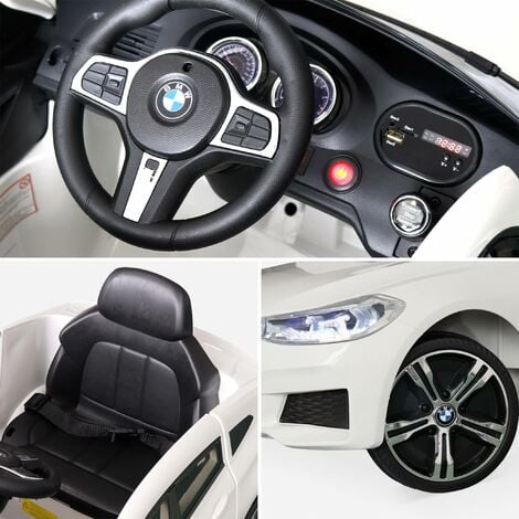 BMW Série 6 GT blanche, voiture électrique pour enfants 12V 4 Ah, 1 place,  avec autoradio et télécommande