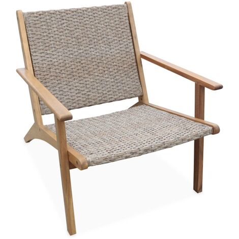 Fauteuil relax en bois d'acacias et résine. dossier et assise effet paillage. 62 x 78 x 67 cm BELIZE