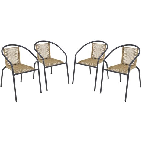 Fauteuils de jardin structure métallique noir et résine plastique couleur naturelle. traitement antirouille. lot de 4 TONALA