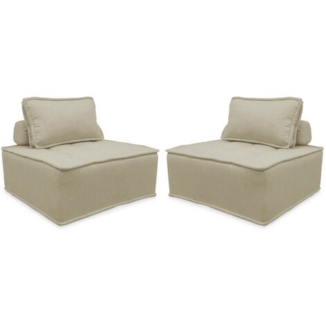 Lot de 2 chauffeuses pour canapé modulable tissu capitonné  Polyester Beige (1/5)